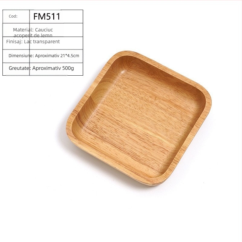 Boluri de salată din lemn de gumă, în mai multe dimensiuni; farfurie pătrată din lemn pentru fructe și fructe confiate; imprimare siglă disponibilă