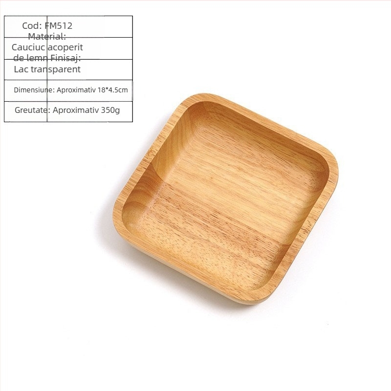 Boluri de salată din lemn de gumă, în mai multe dimensiuni; farfurie pătrată din lemn pentru fructe și fructe confiate; imprimare siglă disponibilă