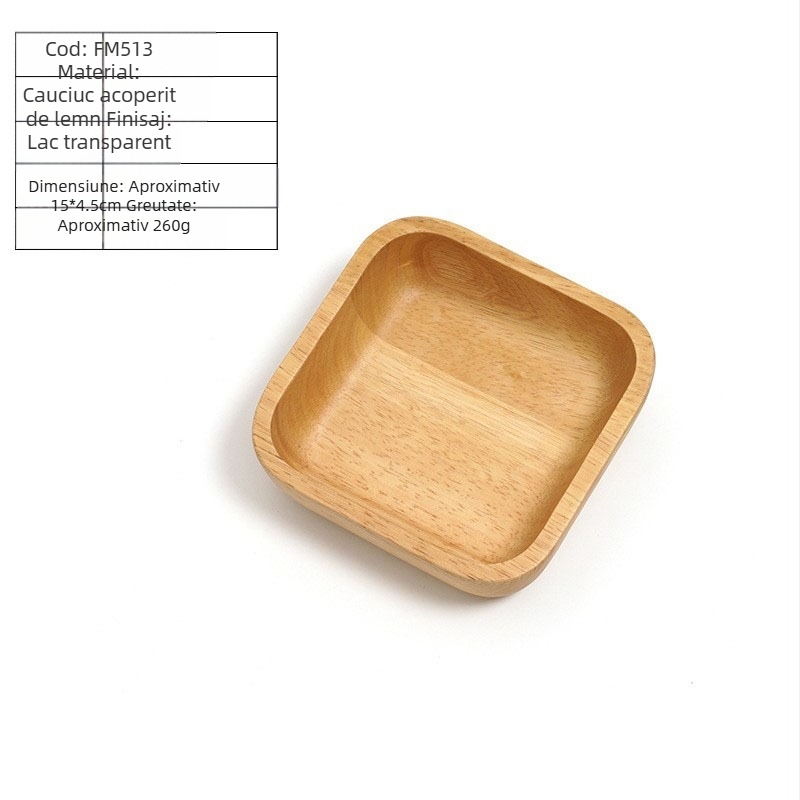 Boluri de salată din lemn de gumă, în mai multe dimensiuni; farfurie pătrată din lemn pentru fructe și fructe confiate; imprimare siglă disponibilă