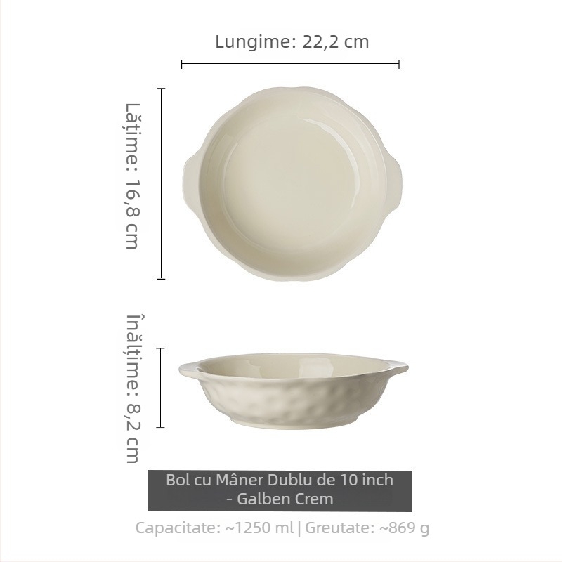 Bol ceramic mare cu mânere duble – formă neregulată, culoare sub glazură, design modern minimalist, compatibil cu microundele, diametru 20–20,9 cm, potrivit pentru supe și hot pot