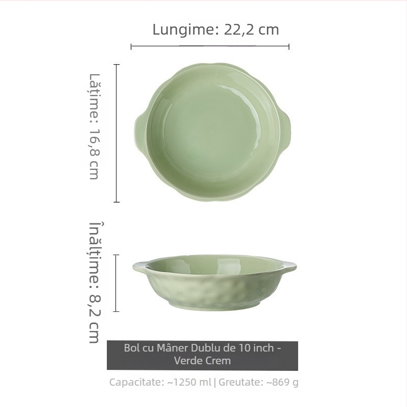 Bol ceramic mare cu mânere duble – formă neregulată, culoare sub glazură, design modern minimalist, compatibil cu microundele, diametru 20–20,9 cm, potrivit pentru supe și hot pot