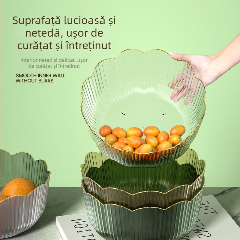 Vas de salata în stil japonez, margine aurie, din PET, farfurie pentru fructe și bol de desert, cu un model floral creativ.