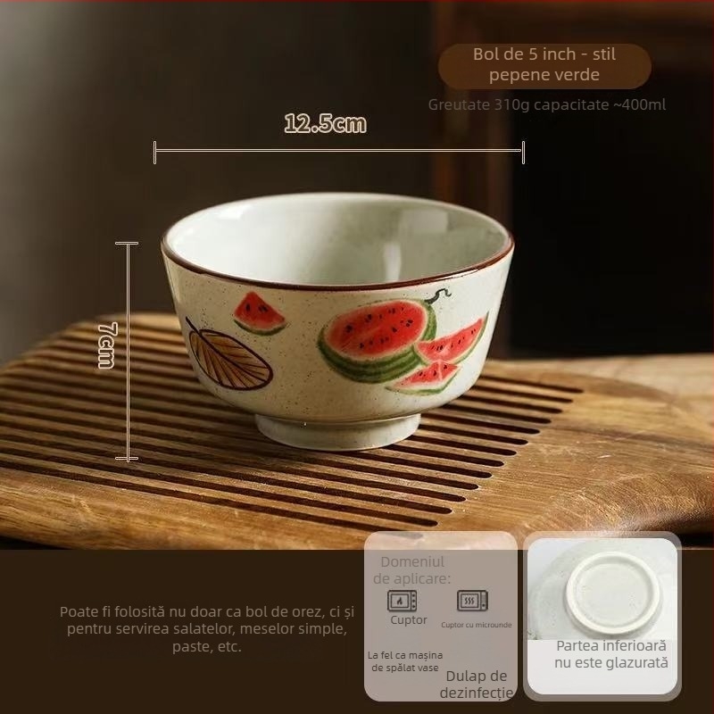 Bol din porțelan cu colorare sub glazură, pentru uz casnic și hotelier, estetică înaltă, stil chinezeasc nou, bol pentru supă și desert, rotund, diametru 12–12,9 cm, model 2025