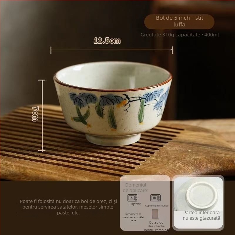 Bol din porțelan cu colorare sub glazură, pentru uz casnic și hotelier, estetică înaltă, stil chinezeasc nou, bol pentru supă și desert, rotund, diametru 12–12,9 cm, model 2025