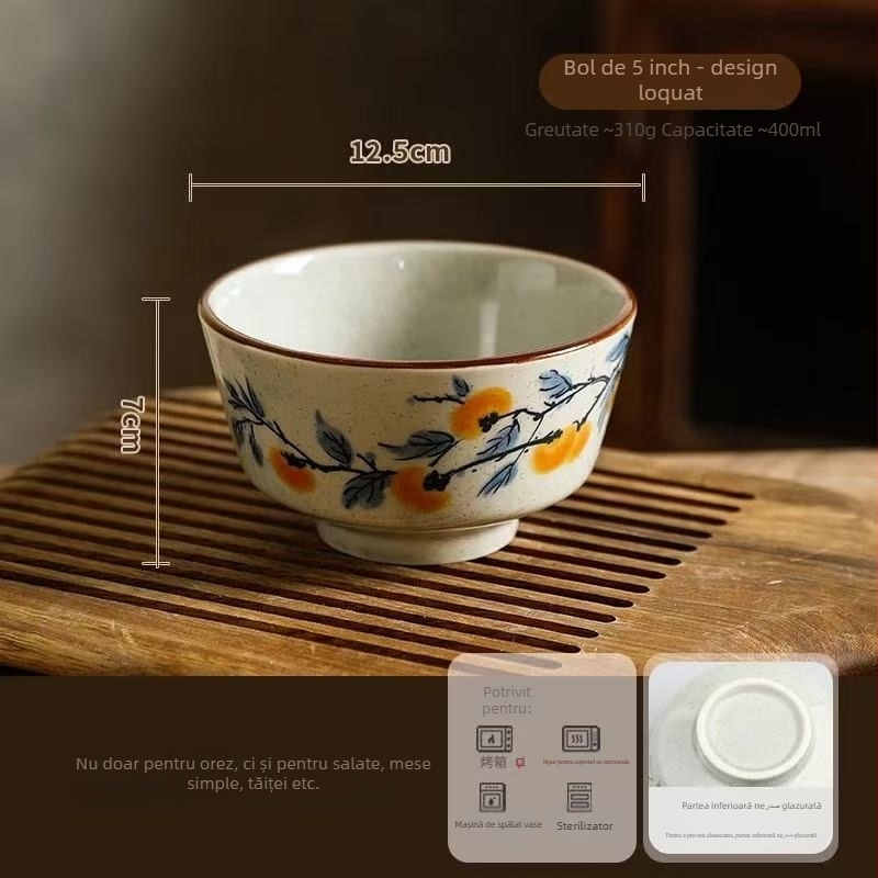 Bol din porțelan cu colorare sub glazură, pentru uz casnic și hotelier, estetică înaltă, stil chinezeasc nou, bol pentru supă și desert, rotund, diametru 12–12,9 cm, model 2025