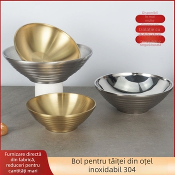 Bol de ramen din oțel inoxidabil 304, stil japonez, două straturi, capacitate mare