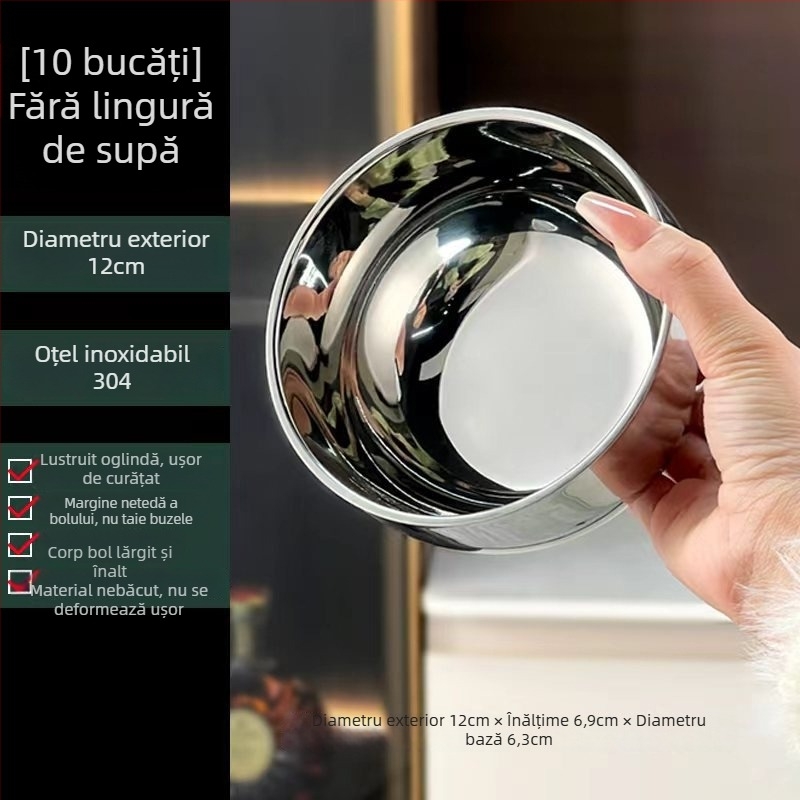 304 oțel inoxidabil de calitate alimentară, bol cu două straturi, izolație termică, protecție împotriva arsurilor, pentru supă, paste și mâncare — veselă pentru casă și școală