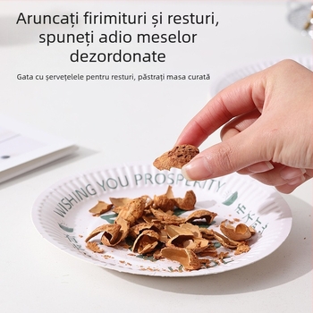 Farfurii biodegradabile, de unică folosință, din pulpă de trestie de zahăr, rotunde, set pentru grătar în aer liber și tort de ziua de naștere, design în stil național