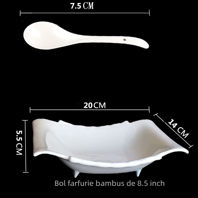 Bol ceramic cu formă unică, model cu bambus, ideal pentru supă, salată de fructe și garnituri; compatibil cu cuptorul cu microunde