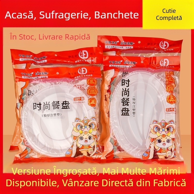 Farfurii de plastic de unică folosință, cu pereți groși, pentru picnicuri și banchete festive, rotunde, turnate prin injecție