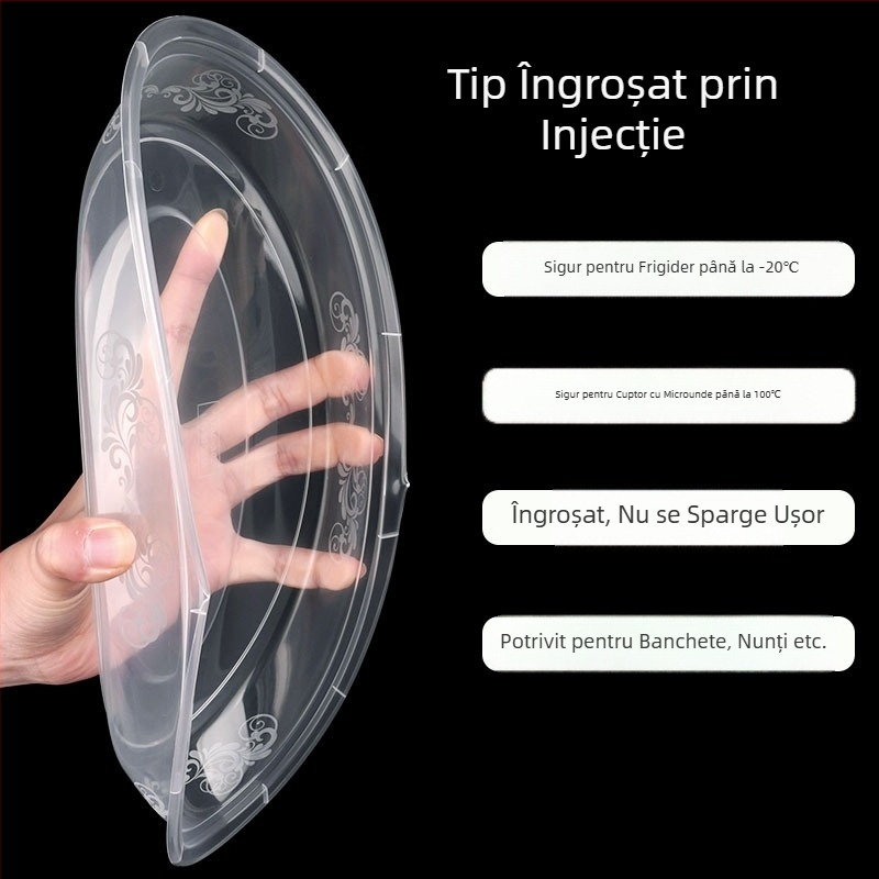 Farfurii de plastic de unică folosință, cu pereți groși, pentru picnicuri și banchete festive, rotunde, turnate prin injecție