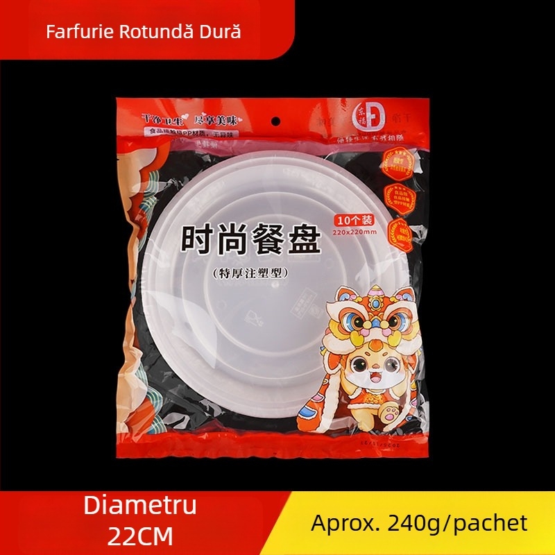 Farfurii de plastic de unică folosință, cu pereți groși, pentru picnicuri și banchete festive, rotunde, turnate prin injecție