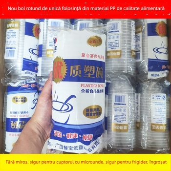 Vas de unică folosință, transparent pentru cină, bol din plastic rezistent la temperaturi înalte, rotund, ambalat individual