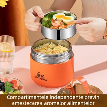 Cutie de prânz din oțel inoxidabil 304, cu izolație în vid și capac etanș, compactă și portabilă pentru elevi