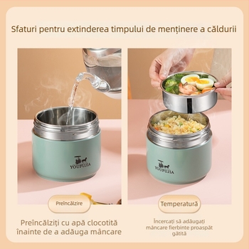 Cutie de prânz din oțel inoxidabil 304, cu izolație în vid și capac etanș, compactă și portabilă pentru elevi