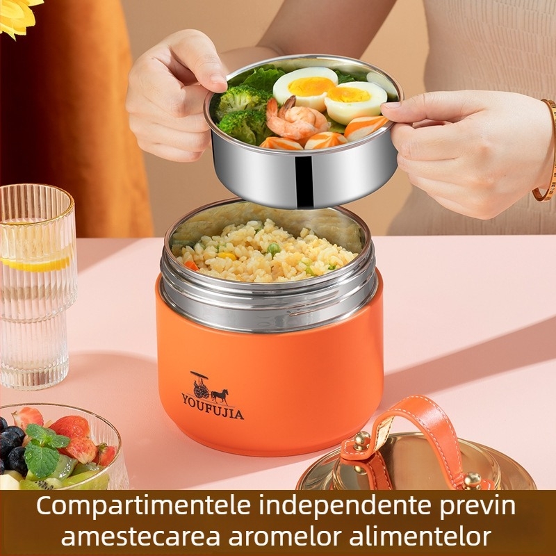 Cutie de prânz din oțel inoxidabil 304, cu izolație în vid și capac etanș, compactă și portabilă pentru elevi
