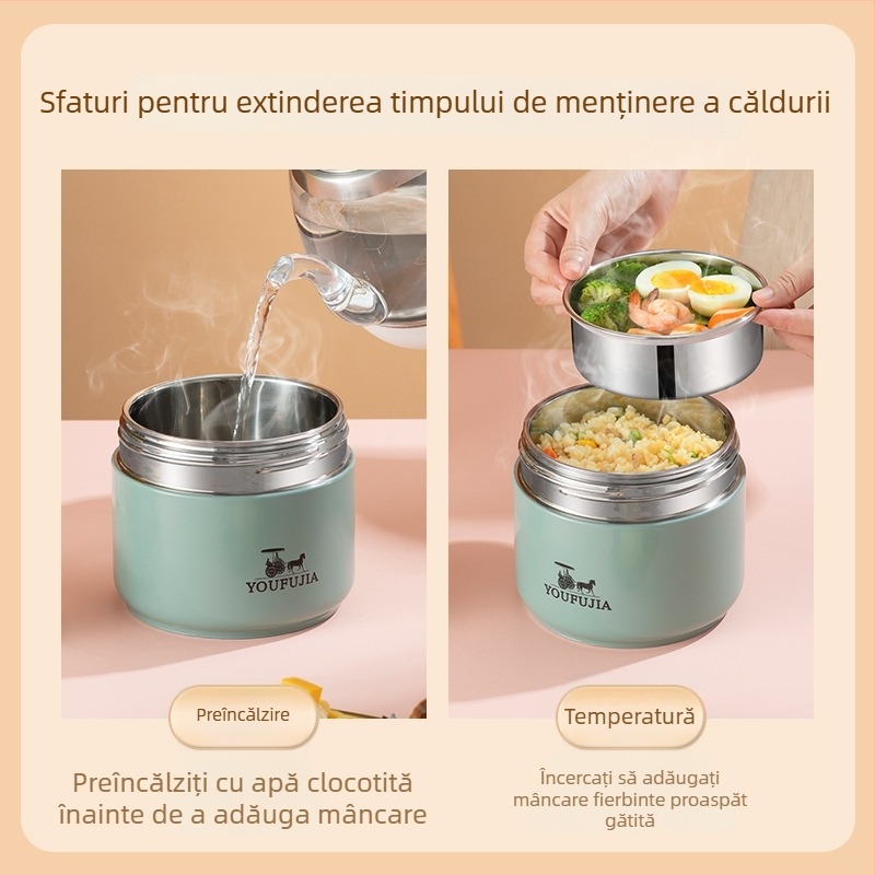 Cutie de prânz din oțel inoxidabil 304, cu izolație în vid și capac etanș, compactă și portabilă pentru elevi