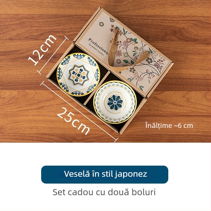 Set ceramic de veselă de masă cu boluri, farfurii și bețișoare într-o cutie cadou; logo personalizat; compatibil cu cuptorul cu microunde; stil nordic; finisaj sub glazură; ideal pentru petreceri acasă, inaugurări, nunți și zile de naștere