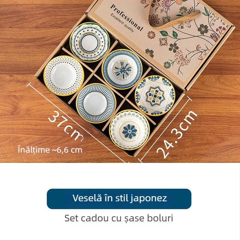 Set ceramic de veselă de masă cu boluri, farfurii și bețișoare într-o cutie cadou; logo personalizat; compatibil cu cuptorul cu microunde; stil nordic; finisaj sub glazură; ideal pentru petreceri acasă, inaugurări, nunți și zile de naștere