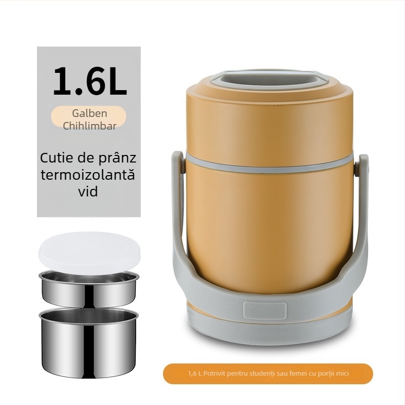 Cutie pentru prânz din oțel inoxidabil 304, izolație în vid, design multiplă, calitate alimentară, pentru elevi, capacități 1,3 L/1,6 L/1,9 L