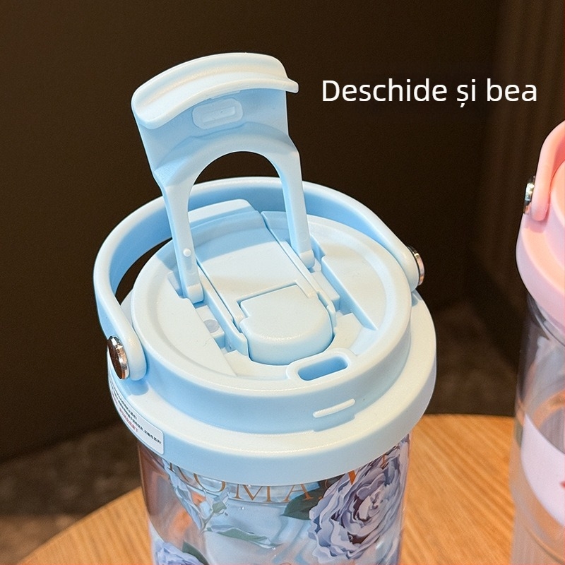 Sticlă de apă pentru sport cu pai, capacitate mare, vas plastic cu dublă utilizare, portabil pentru mașină