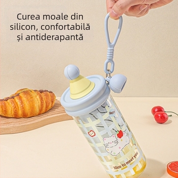 Pahar din plastic cu pai pentru fete, anti-cădere, portabil, ușor, capacitate mare, recipient de apă pentru sport