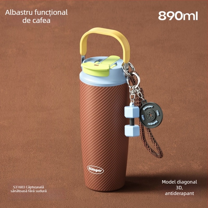 Cană termoizolantă din oțel inoxidabil cu pai, capacitate mare, cană de apă portabilă, interior 304, capac din 316, curea pentru transport, izolație 6–12 ore