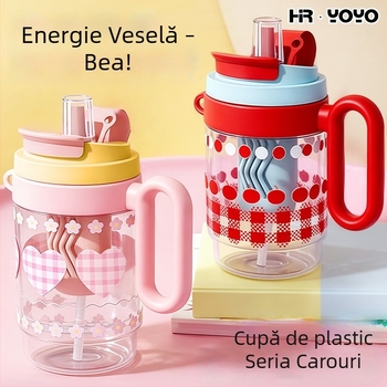 Pahar de apă de vară, senzație discretă de lux, pahar din plastic cu pai dublu, capacitate mare