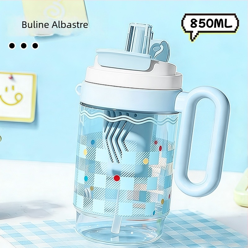 Pahar de apă de vară, senzație discretă de lux, pahar din plastic cu pai dublu, capacitate mare