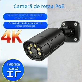 Cameră CCTV PoE cablată pentru exterior, neagră, tip bullet, 4K, 5 MP sau 8 MP
