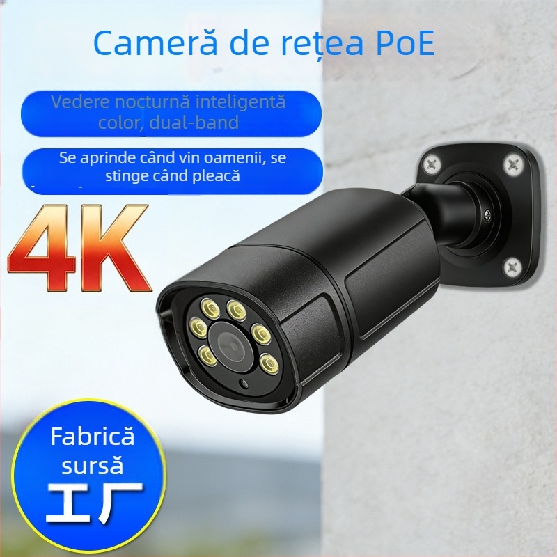 Cameră CCTV PoE cablată pentru exterior, neagră, tip bullet, 4K, 5 MP sau 8 MP