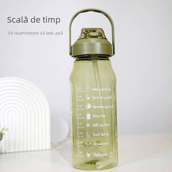 Sticlă de apă sport din plastic, 2000 ml, capacitate mare, cu pai, corp lat, pentru activități în aer liber
