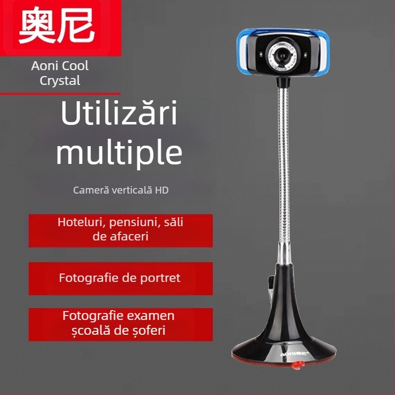 Aoni Cool Crystal webcam USB HD cu microfon încorporat, pentru desktop și laptop, Plug-and-Play, 640x480 @30fps