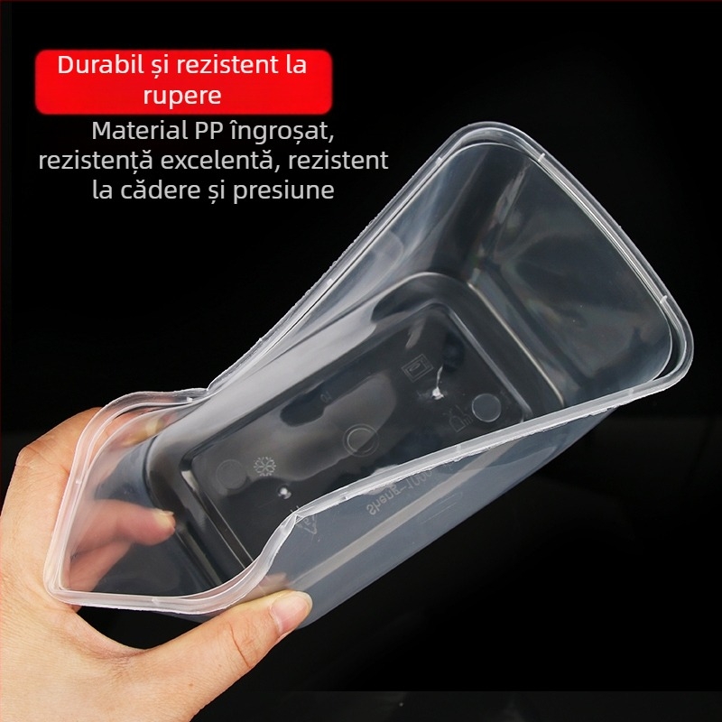 Cutie de prânz de unică folosință, dreptunghiulară, pentru takeout, din plastic alimentar, compatibilă cu microundele