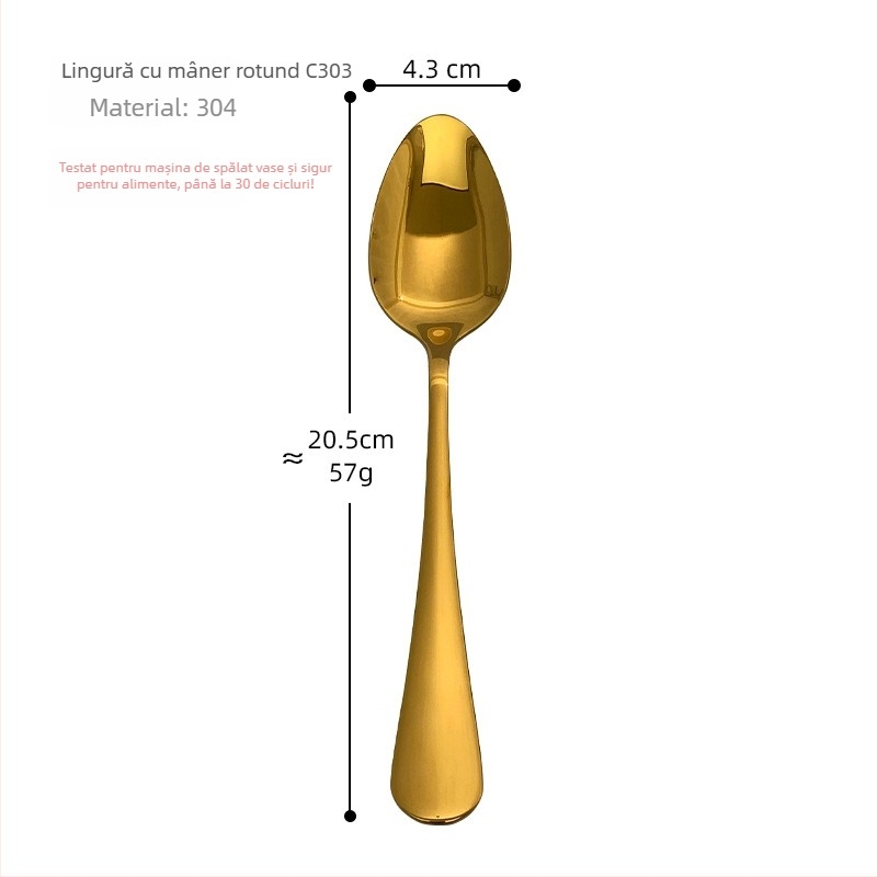 Lingură de masă din oțel inoxidabil 304, design modern minimalist, mâner rotund cu două linii, pentru cantină sau restaurant