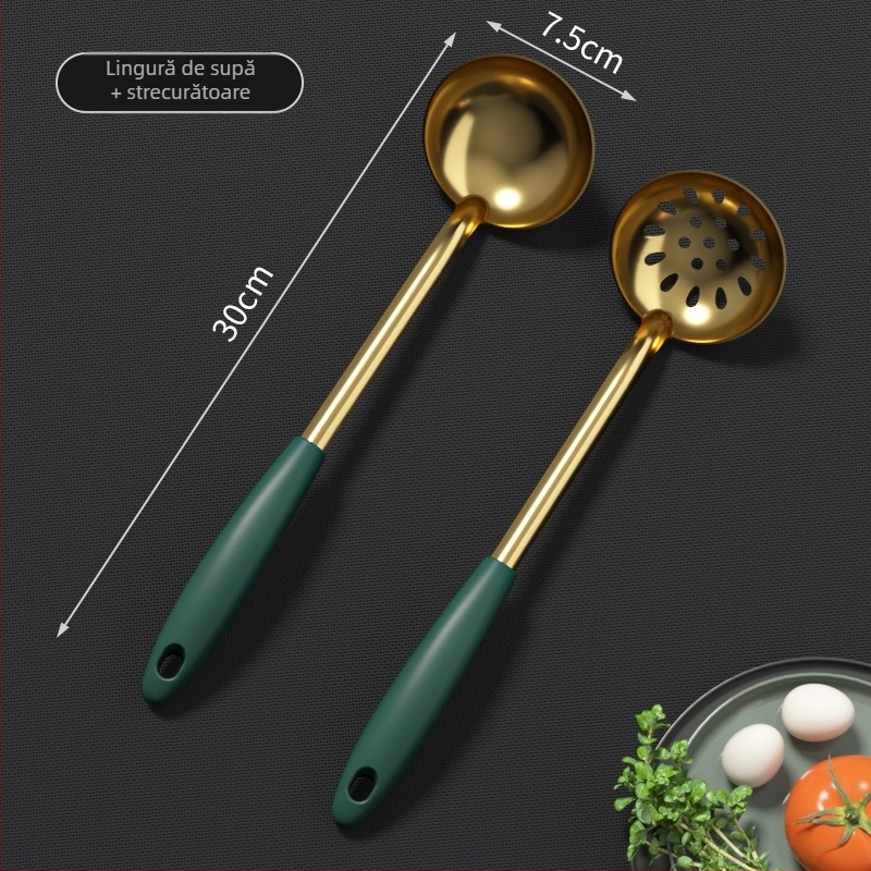 Lingură de supă din oțel inoxidabil cu găuri pentru oală, mâner din plastic, îngroșată pentru uz casnic, imprimare logo disponibil