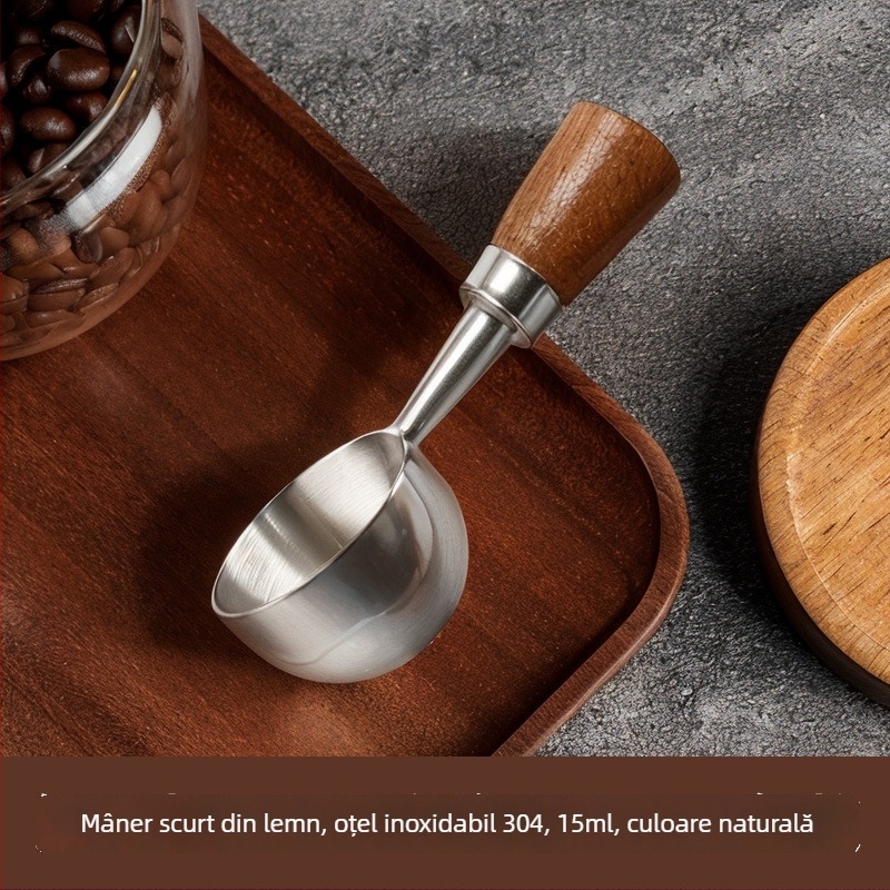 Lingură de cafea cu mâner din nuc, lingură de măsurare a boabelor de cafea, oțel inoxidabil 304