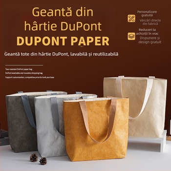Geantă de hârtie DuPont Kraft, personalizabilă și lavabilă, geantă de mână retro pentru cumpărături, îngroșată
