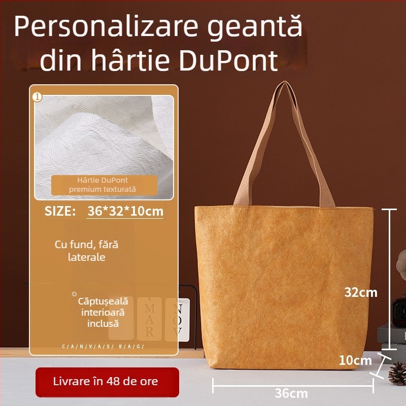 Geantă de hârtie DuPont Kraft, personalizabilă și lavabilă, geantă de mână retro pentru cumpărături, îngroșată