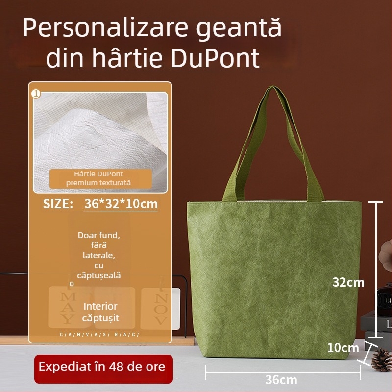 Geantă de hârtie DuPont Kraft, personalizabilă și lavabilă, geantă de mână retro pentru cumpărături, îngroșată