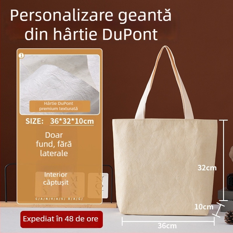 Geantă de hârtie DuPont Kraft, personalizabilă și lavabilă, geantă de mână retro pentru cumpărături, îngroșată