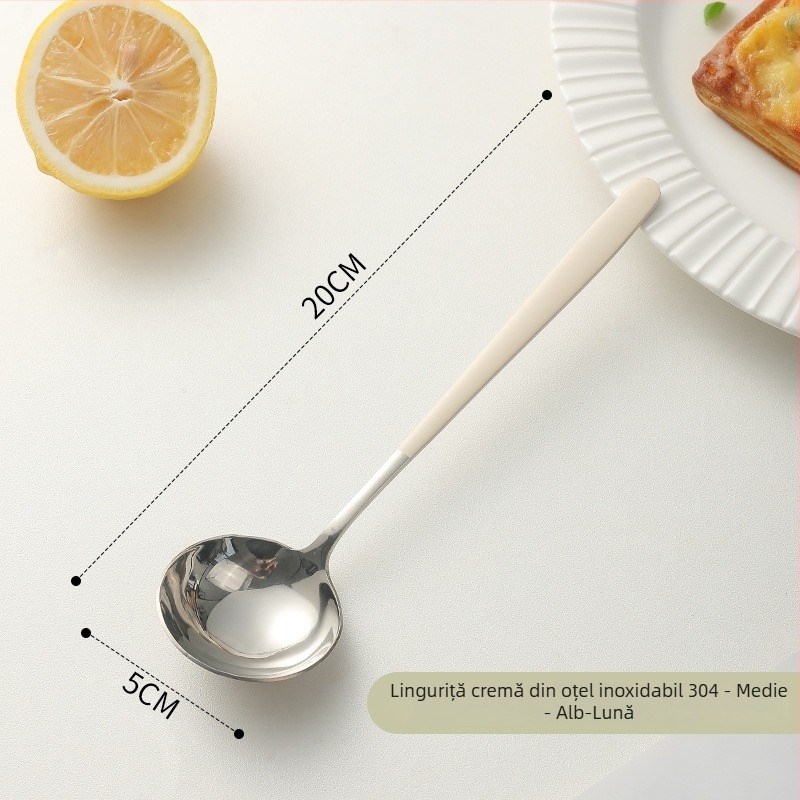 Lingură din oțel inoxidabil 304, design cremos, cupă adâncă și rotundă, pentru înghețată, pepene și deserturi