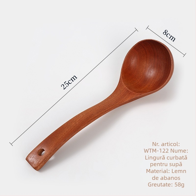 Set de spatule din lemn cu mâner lung pentru gătit: spatulă pentru prăjit, lingură pentru supă și lingură de orez