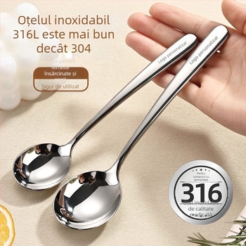 Lingură rotundă din oțel inoxidabil 316, rafinată și elegantă în stil coreean, lingură de bucătărie pentru mâncare și supă, cu mâner îngroșat