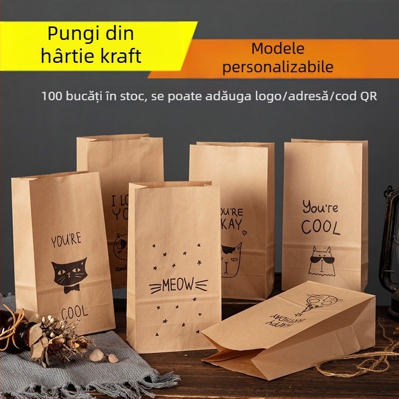 Geantă cadou personalizată de Crăciun, din hârtie kraft, pentru ambalarea nugatului