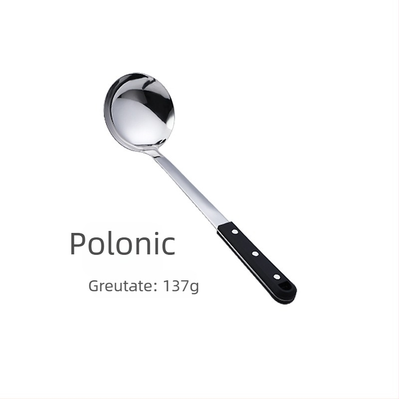 Set de ustensile de bucătărie din oțel inoxidabil, finisaj perla neagră, inclus linguri groase pentru oale și supă, strecurătoare pentru oale fierbinți și spatulă pentru prăjit.