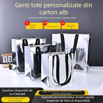 Genți din hârtie în stoc pentru magazine de îmbrăcăminte, genți tote elegante în stil modern, pungi cadou pentru Ziua Femeii, sacoșe din carton cu logo personalizat