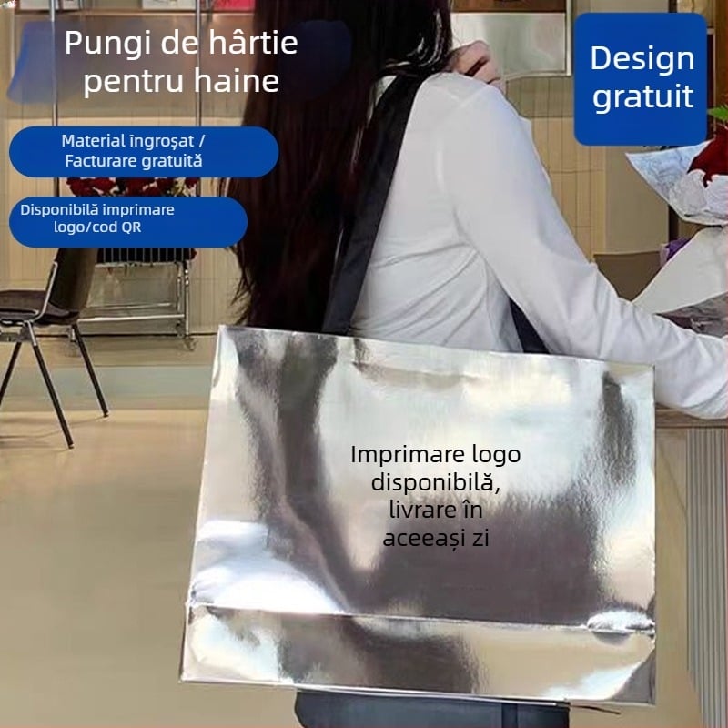 Genți din hârtie în stoc pentru magazine de îmbrăcăminte, genți tote elegante în stil modern, pungi cadou pentru Ziua Femeii, sacoșe din carton cu logo personalizat