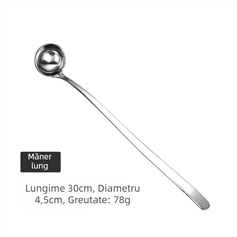 Lingură de amestec din oțel inoxidabil, mâner lung, cu lingură rotundă pentru ceai cu lapte, lingură de măsurare 304, profundă pentru ulei și condimente pentru hot pot