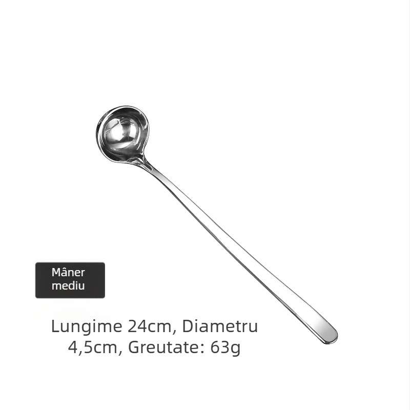 Lingură de amestec din oțel inoxidabil, mâner lung, cu lingură rotundă pentru ceai cu lapte, lingură de măsurare 304, profundă pentru ulei și condimente pentru hot pot